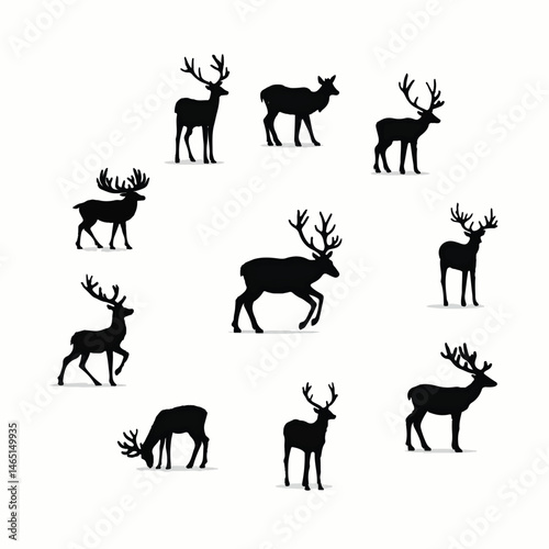 Silhouettes of Reindeer with Antlers