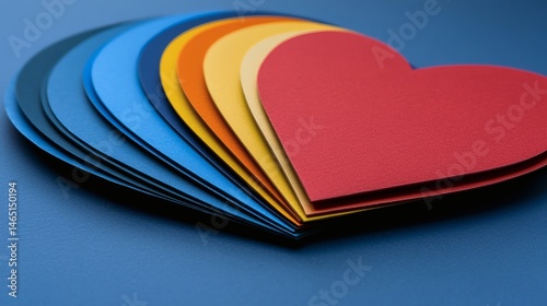 Vibrant Colorful Paper Hearts Stacked Together on a Smooth Surface Creating a Heartfelt Display