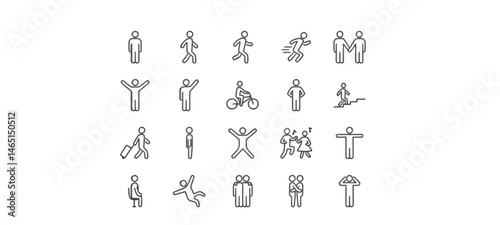 Different symbols use in routine, Collection of men in various positions,Daily life style vector , Exercises icon