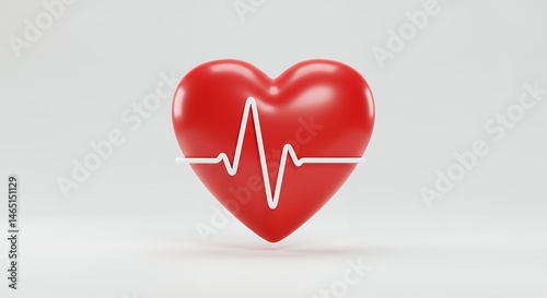 Heart icon with cardiogram line on white background