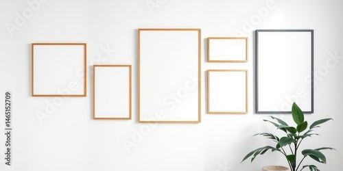 Modern Minimalist Gallery Wall with Blank Frames and Houseplant