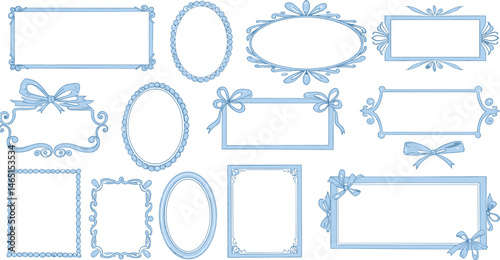 Blue frame set of watercolor bamboo stems, border for the design and decoration of banners