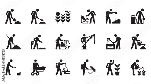 construction worker icons performing various tasks, ideal for construction, labor, and industry-related content.