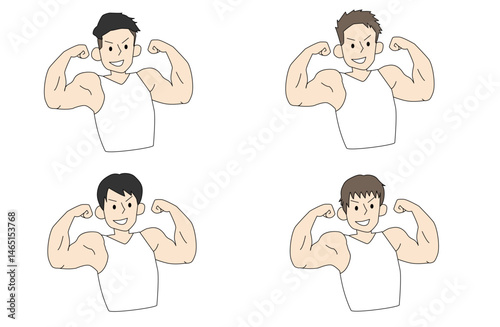 イケメンマッチョ4人が筋肉をアピールしているイラスト