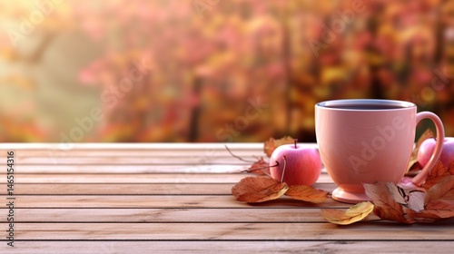 cup of tea and autumn leaves