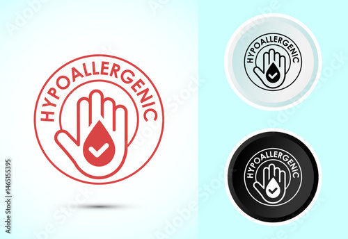 Hypoallergenic tested icon design illustration. Cosmetic certification label sign in color, black and white