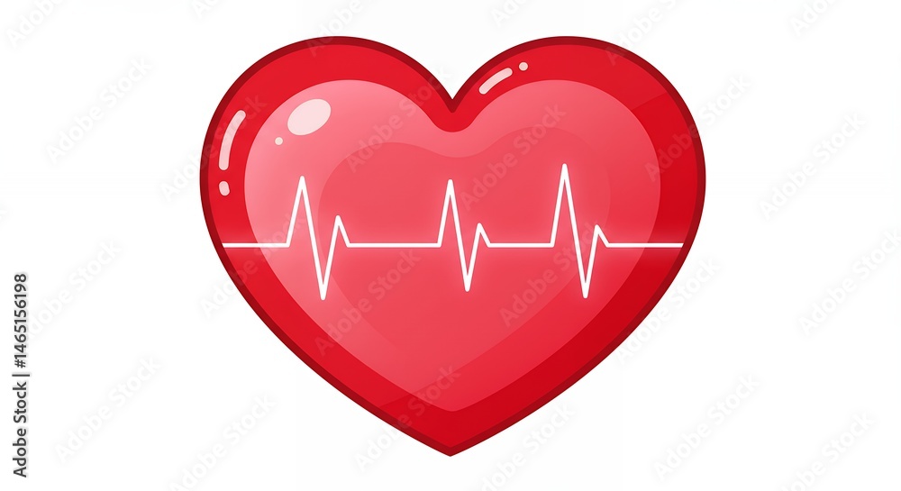Red cartoon heart with ecg line graphic Red cartoon heart with ecg line graphic