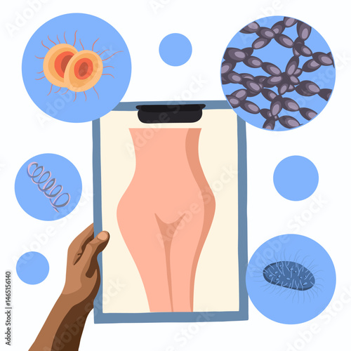 Vector isolated illustration of sexually transmitted diseases. Protecting a woman from sexually transmitted diseases.