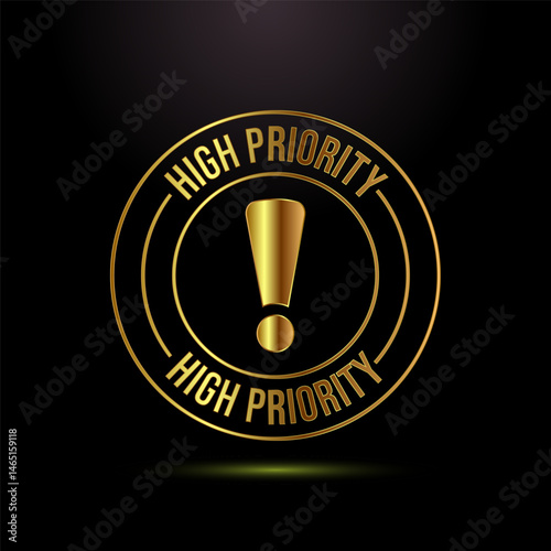 High priority icon design illustration. High priority label badge sign symbol in gold color style
