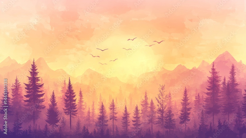 Fototapeta premium Colorful, tranquil mountain landscape scene at sunrise.