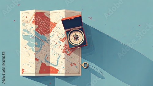 Vintage Map with Compass - Navigation Concept