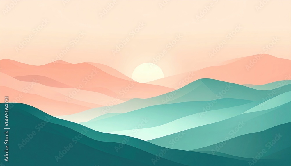 Obraz premium Serene sunset over rolling hills nature landscape soft colors peaceful environment aesthetic viewpoint