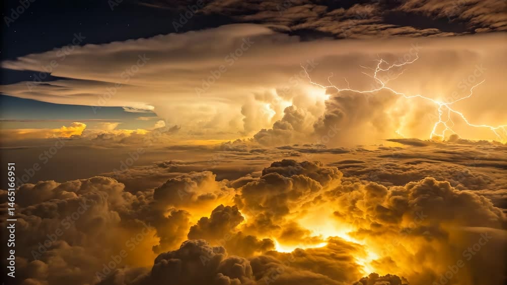 Majestic Night Sky Thunderstorm Lightning Dramatic Cloudscape Aerial View