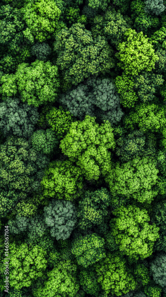 Naklejka premium Top view of lush green moss forming a rich, natural background texture. Symbolizes life, growth, and nature’s softness—perfect for organic design, eco themes, or botanical visual elements.