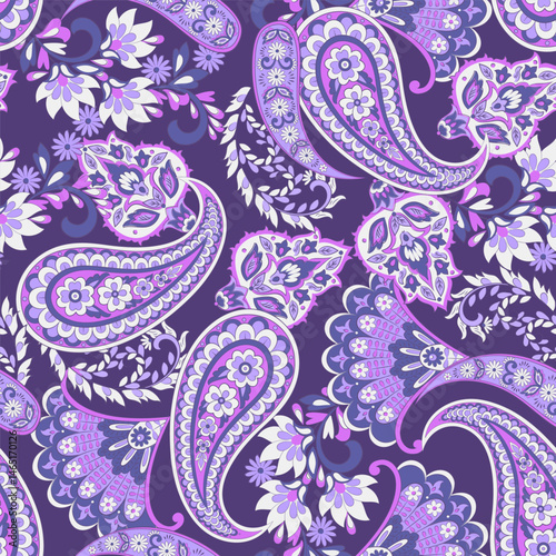 Vector textile print. Seamless Design for covers, fabrics, textiles, wrapping paper, based on antique Thai vector pattern Paisley Indian motifs and decorative floral elements