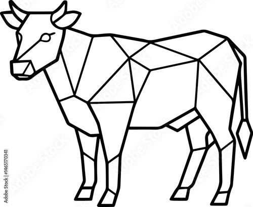 geometric cow outline vector illustration line art