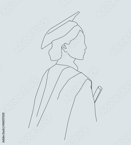 female bachelor graduate. single drawing line art flat doodle college, education, graduation, graduate, diploma, woman,