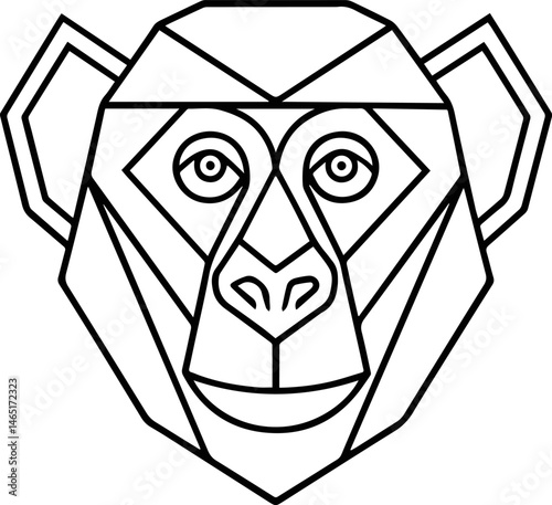 Geometric monkey face outline in polygon style vector line art