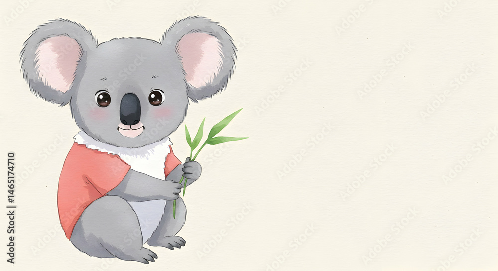 Adorable cartoon koala holding bamboo in a light background Adorable cartoon koala holding bamboo in a light background