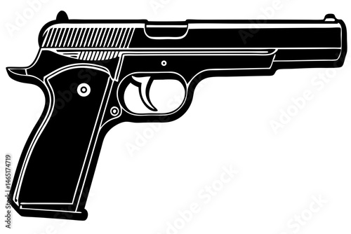Semi automatic pistol silhouette design on white background with transparency, semi automatic pistol, handgun, pistol, gun, weapon, firearm, silhouette, outline, vector, illustration, design, clip art