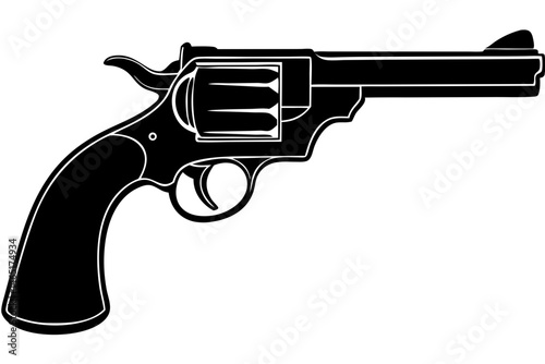 Revolver silhouette on white background for graphic design use with transparency, revolver, silhouette, gun, weapon, firearm, handgun, design, vector, illustration, black, symbol, safety, criminal