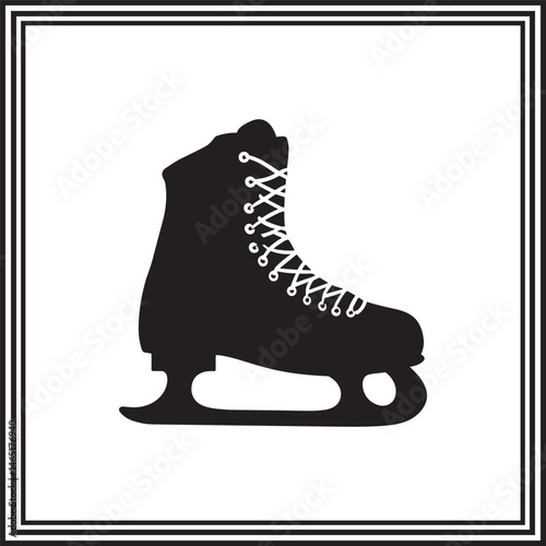 Ice Skate Silhouette – Black and White Vector Illustration of Classic Laced Ice Skating Boot with Blade, Winter Sports Icon for Figure Skating, Recreation, and Cold Weather Design