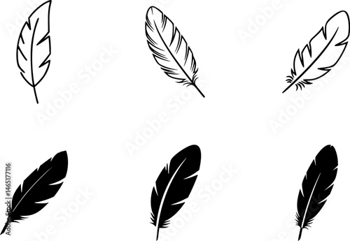 Set of 3 Feather Outline and 3 Black Icons