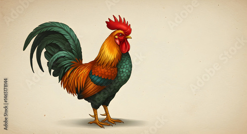 Colorful Rooster Illustration on Vintage Background