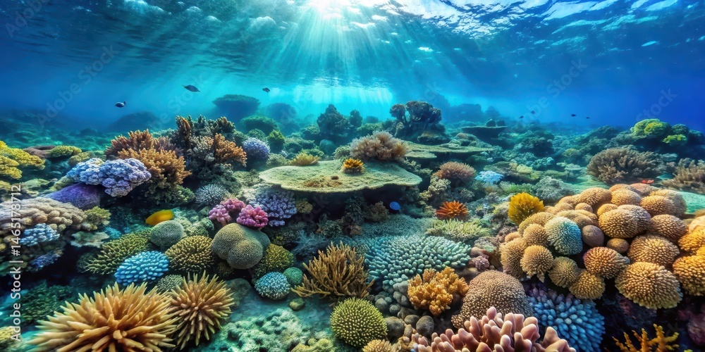 Fototapeta premium A coral reef withered away due to radiation pollution in the ocean