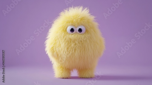 Wallpaper Mural Yellow fluffy funny animal with a small head, Yeti isolated on a purple background.  Torontodigital.ca