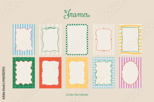 Minimalist hand drawn frames collection. Art for greeting cards, wedding invitations, postcards.