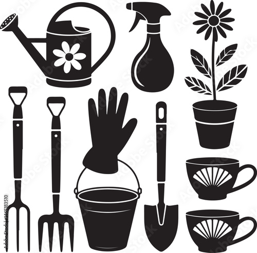 Blooming Garden Scene Silhouette

Gardener with Watering Can Vector Art

Floral Garden Under Sunlight Silhouette

Backyard Garden Tools Silhouette Design

Garden Fence and Flowers Vector Scene