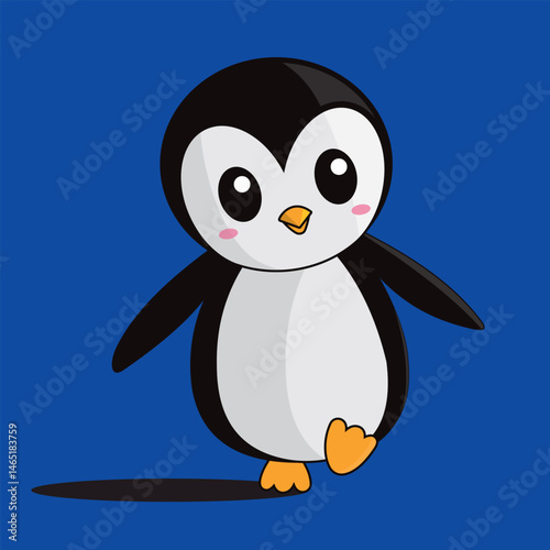 Cute Cartoon Penguin Illustration on Blue Background