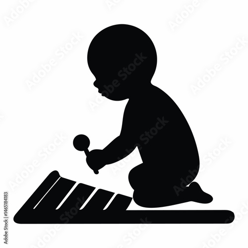 Baby Playing Xylophone Musical Instrument Silhouette