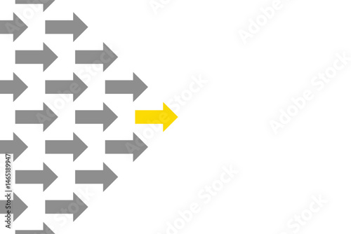 Yellow arrow leading gray arrows on a transparent background
