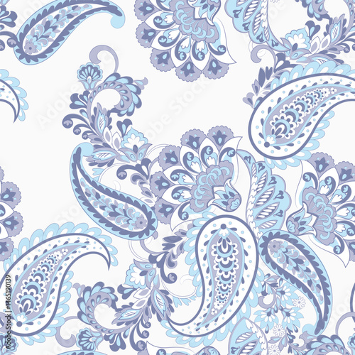 Vector textile print. Seamless Design for covers, fabrics, textiles, wrapping paper, based on antique Thai vector pattern Paisley Indian motifs and decorative floral elements