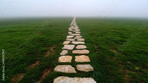 Stone Path Receding into White Foggy Field