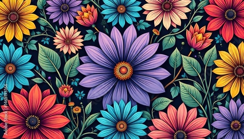Wallpaper Mural Intricate line art blooms, geometric repeat background, design, illustration Torontodigital.ca