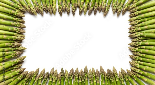 Fresh Asparagus Frame on White Background: Natural Border Design Element