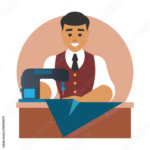 Tailor using a sewing machine