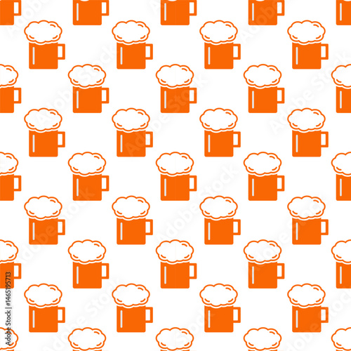 Seamless beer mugs pattern on white background. Pattern with alcohol. Oktoberfest. National root beer float day 