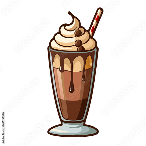 Decadent Chocolate Milkshake with Whipped Cream and Sauce Drizzle
