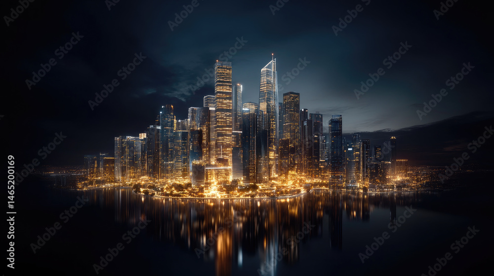 Obraz premium Futuristic Night City Skyline on Island