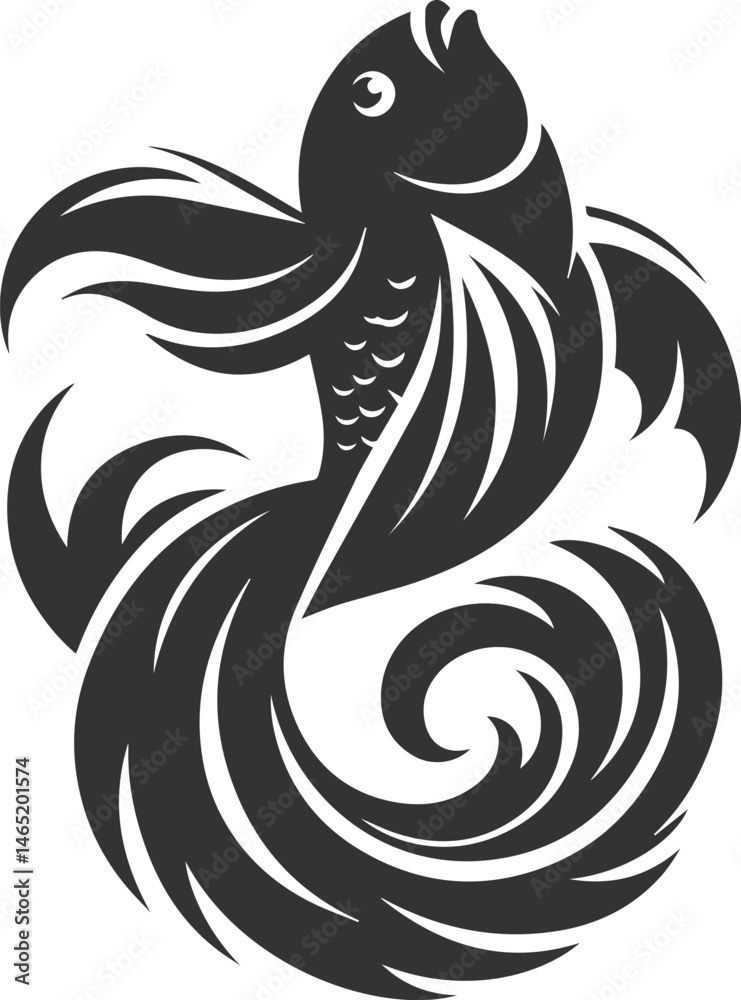 Fototapeta premium Goldfish black vector silhouette