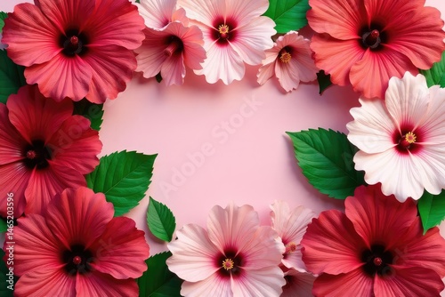 Bold hibiscus blooms arranged in a square repeating pattern, textile, hibiscus, vibrant