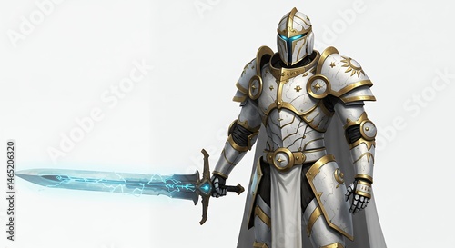 White armored warrior with glowing sword illustration