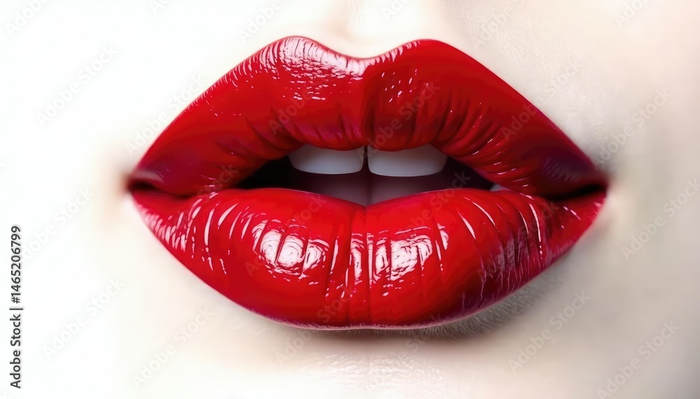 Obraz premium Intense crimson lip color against stark white backdrop , makeup sample, studio
