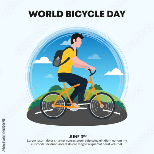World Bicycle Day design with a cycling man in nature
