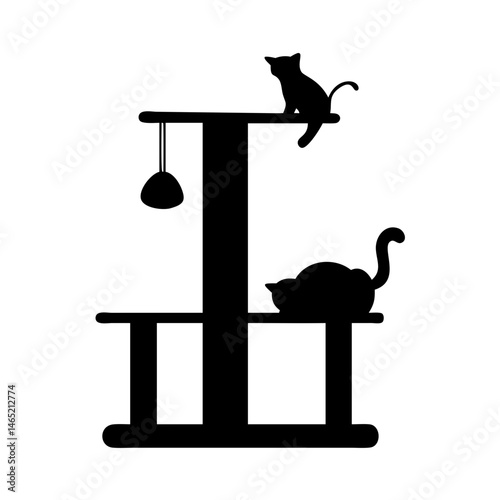 Cat tree silhouette vector illustration featuring kitten and feline pets for pet owners and cat lovers