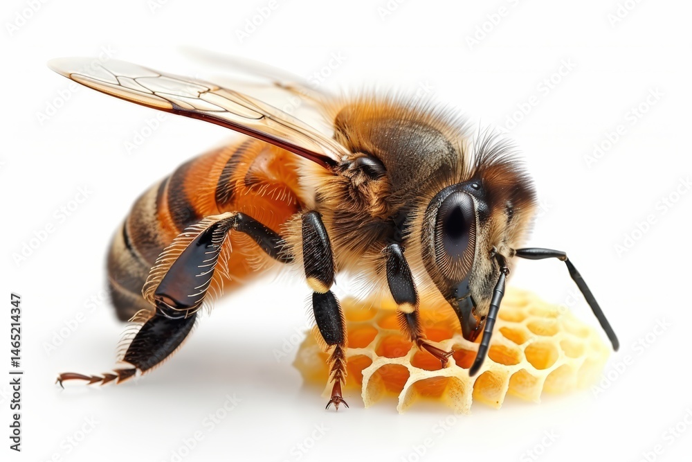 Close-up of a bee on a honeycomb. Close-up of a bee on a honeycomb.